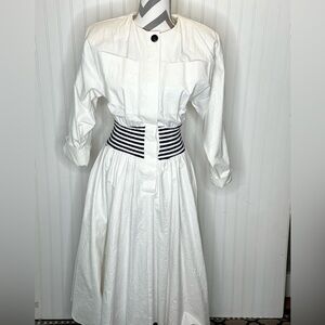 White Vintage 80’s Cinched Waist Cotton Maxi Dress With Tags Size 4**